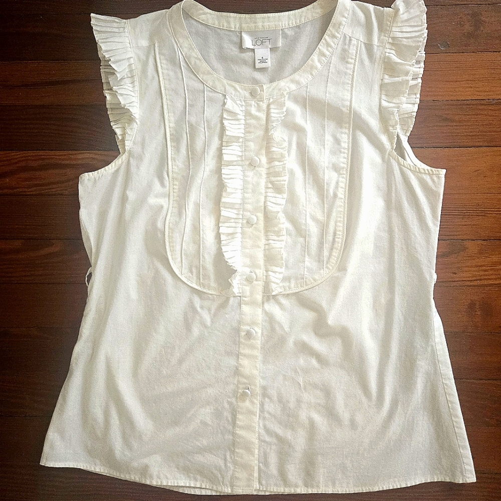 LOFT White Ruffled Bib Top